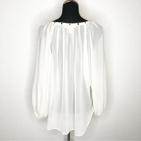 Amuse Society off white cream sheer gold polka dot grommet trim top size Small - Picture 14 of 14